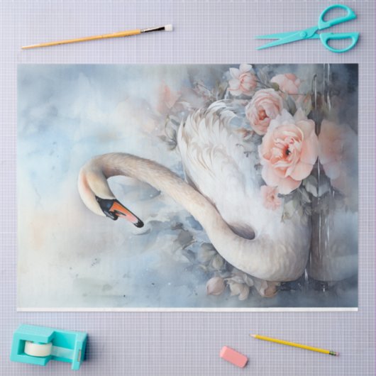 Pastellgrün Pfirsichblüte Weiße Schwäne Seidenpapier (Basteln)