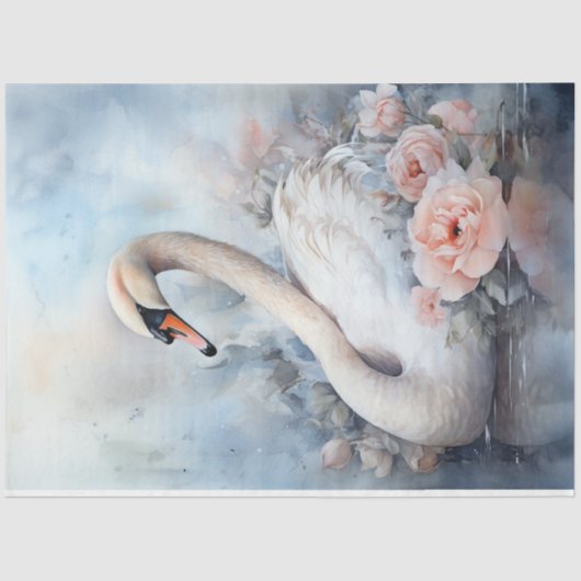 Pastellgrün Pfirsichblüte Weiße Schwäne Seidenpapier (Vorderseite)