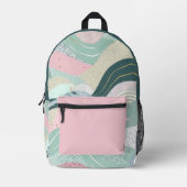 Pastellgrün Pink Gold Wavy Muster Bedruckter Rucksack (Vorderseite)