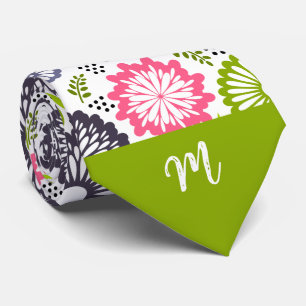 Pastellgrün rosa aquamarine Blume Vintag Monogramm Krawatte