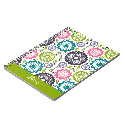 Pastellgrün rosa aquamarine Blume Vintag Notizblock (Linke Seite)