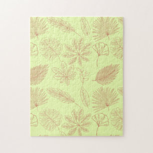 Pastellgrün und beige Blätter Muster  Puzzle