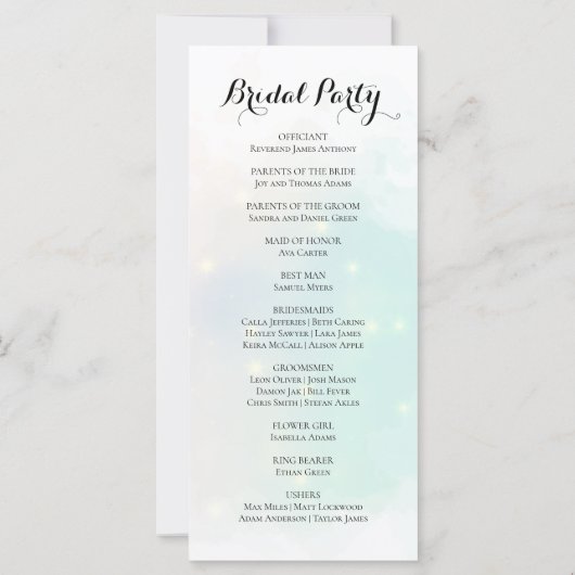 Pastellgrün und Gelb-Sparkling-Hochzeitsprogramm (Rückseite)