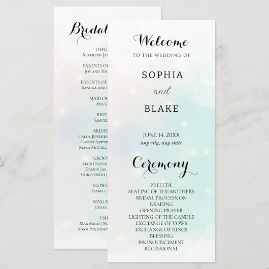 Pastellgrün und Gelb-Sparkling-Hochzeitsprogramm (Vorne/Hinten)