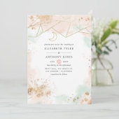 Pastellgrün und rot Geometrische Hochzeit Einladung (Stehend Vorderseite)