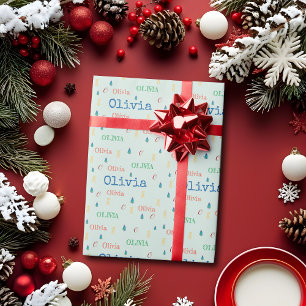 Pastellgrün Weihnachten Wiederholender Name Person Geschenkpapier