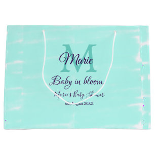 Pastellgrüne Baby-in-Blüte-Monogramm-Baby-Shower-E Große Geschenktüte