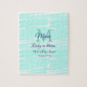 Pastellgrüne Baby-in-Blüten-Monogramm-Baby-Shower- Puzzle