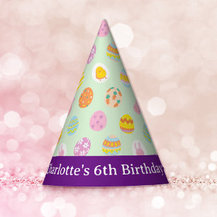 Pastellgrüne bemalte Eier Muster Kindergeburtstag Partyhütchen