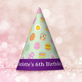 Pastellgrüne bemalte Eier Muster Kindergeburtstag Partyhütchen