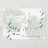 Pastellgrüne Blätter mit Hajj Mubarak-Nachricht Mitteilungskarte (Vorne/Hinten)