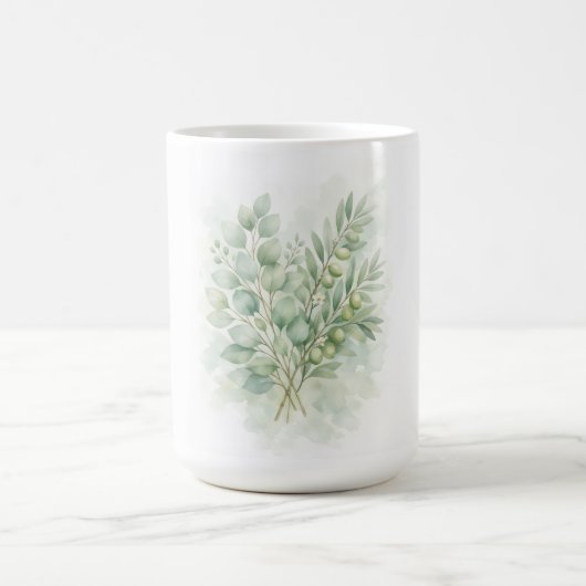 Pastellgrüne botanische Aquarellblätter Kaffeetasse (Mittel)