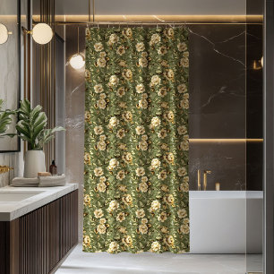 Pastellgrüne Duschvorhang Elegante Goldblüten