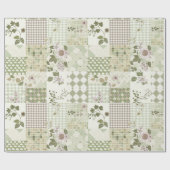 Pastellgrüne Fliederdecke Erdiges Gingham-Patchwor Geschenkpapier (Flach)