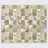 Pastellgrüne Fliederdecke Erdiges Gingham-Patchwor Geschenkpapier (Flach)