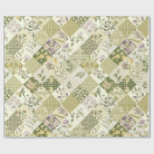 Pastellgrüne Fliederdecke Erdiges Gingham-Patchwor Geschenkpapier (Flach)