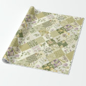 Pastellgrüne Fliederdecke Erdiges Gingham-Patchwor Geschenkpapier (Ungerollt)