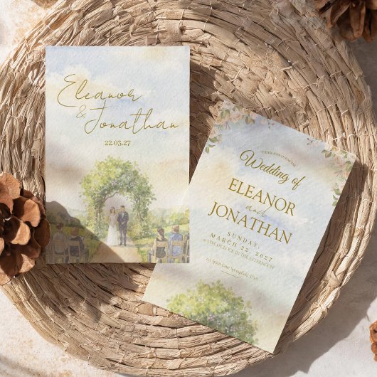 Pastellgrüne Florale Wasserfarbe Outdoor-Hochzeit Einladung