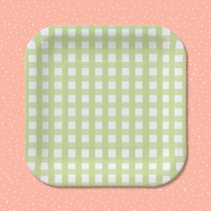 Pastellgrüne Gingham-Karo-Muster-Papierplatte Pappteller