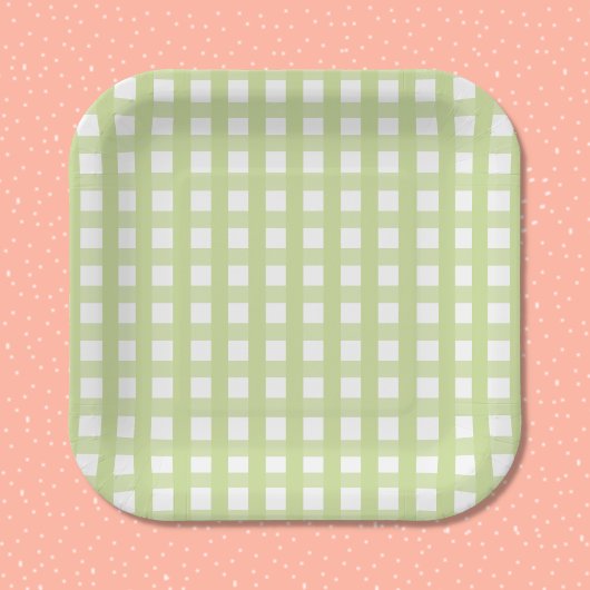 Pastellgrüne Gingham-Karopapierplatte Pappteller