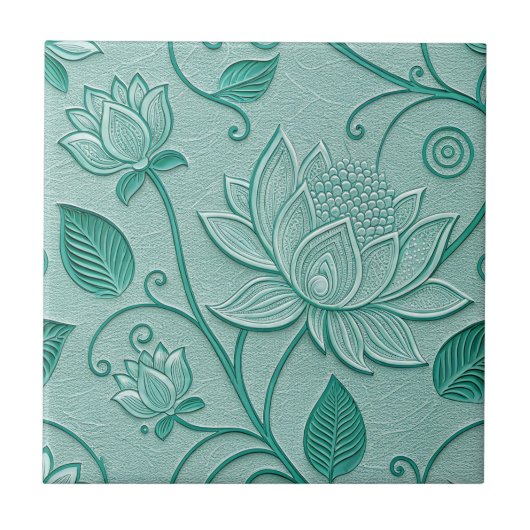 Pastellgrüne Lotus-Prägung Fliese (Vorderseite)