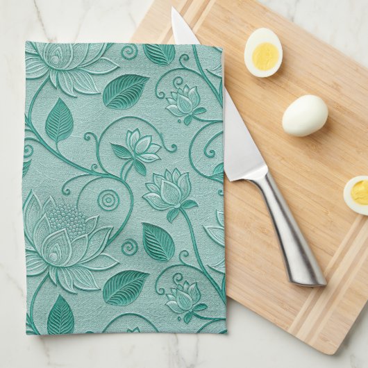 Pastellgrüne Lotus-Prägung Geschirrtuch (Viertel Falte)
