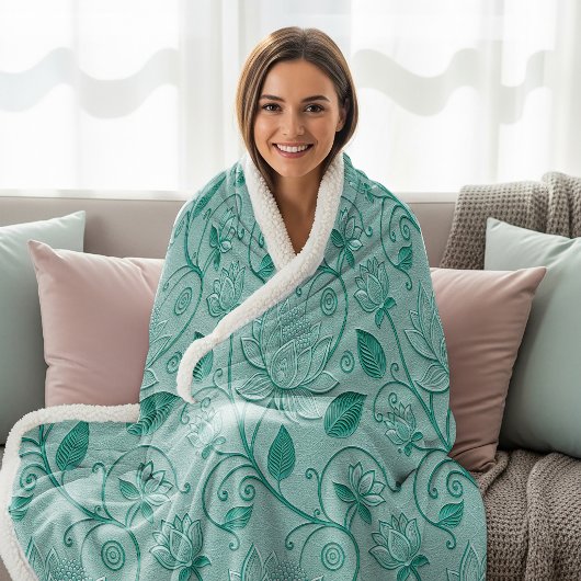 Pastellgrüne Lotus-Prägung Sherpadecke