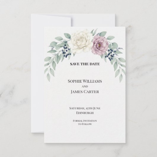 Pastellgrüne rosa Blumenhochzeit - Save the Date (Vorderseite)