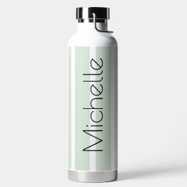 Pastellgrüne Streifen mit Namen Trinkflasche
