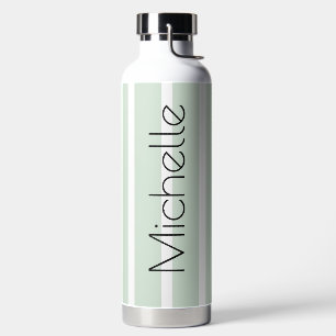 Pastellgrüne Streifen mit Namen Trinkflasche