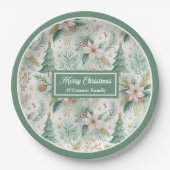 Pastellgrüne und goldene Teller Weihnachts-Blumen- (Vorderseite)