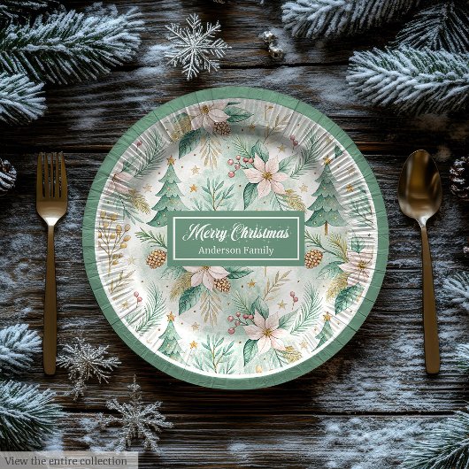Pastellgrüne und goldene Teller Weihnachts-Blumen-