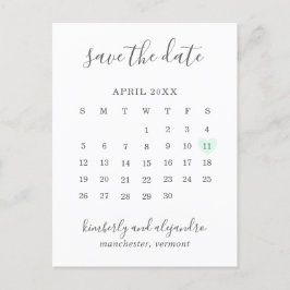 Pastellgrüner Herz-Kalender Modernes Save-the-Date Ankündigungspostkarte