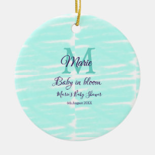 Pastellgrünes Baby in Bloom Monogramm Babyparty Te Keramik Ornament