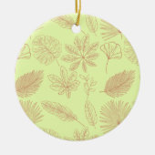 Pastellgrünes und Beiges Blätter-Muster Keramik Ornament (Vorne)