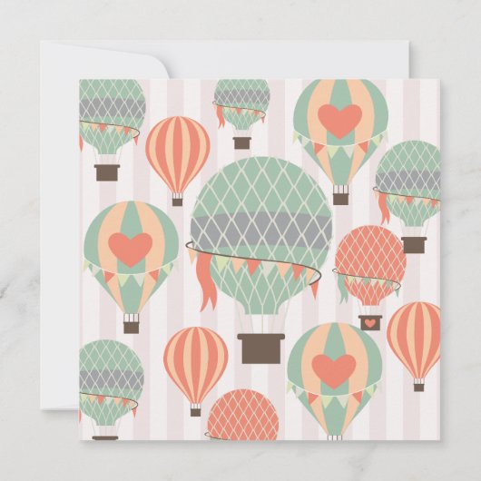 Pastellheiße Luftballons Steigen rosa Streifen Him Einladung (Rückseite)