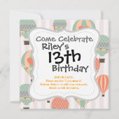 Pastellheiße Luftballons Steigen rosa Streifen Him Einladung (Vorderseite)