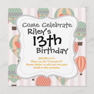 Pastellheiße Luftballons Steigen rosa Streifen Him Einladung