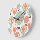 Pastellheiße Luftballons Steigen rosa Streifen Him Große Wanduhr (Winkel)