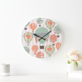 Pastellheiße Luftballons Steigen rosa Streifen Him Große Wanduhr (Zuhause)