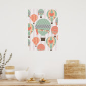 Pastellheiße Luftballons Steigen rosa Streifen Him Poster (Küche)