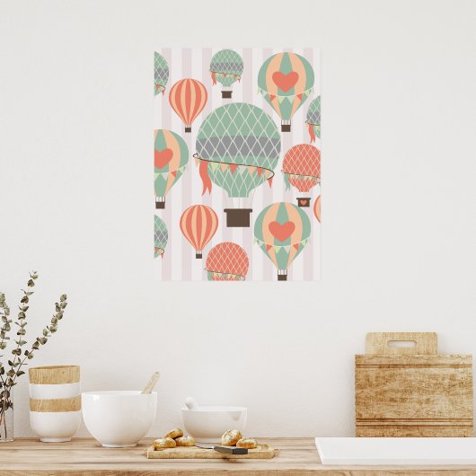 Pastellheiße Luftballons Steigen rosa Streifen Him Poster (Küche)
