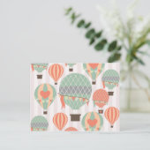 Pastellheiße Luftballons Steigen rosa Streifen Him Postkarte (Stehend Vorderseite)