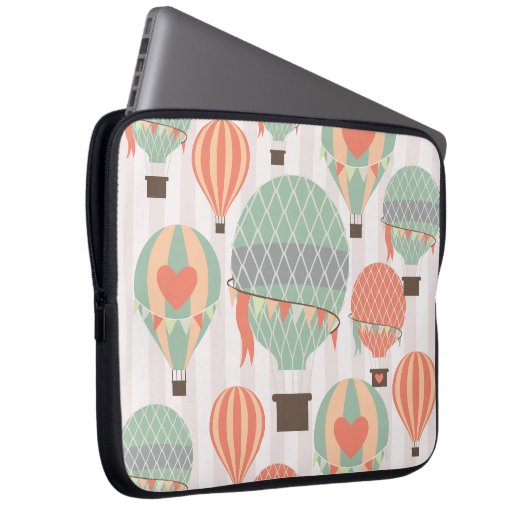 Pastellheißluft-Ballon-steigender rosa gestreifter Laptopschutzhülle (Vorne Rechts)