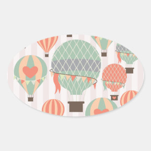 Pastellheißluft-Ballon-steigender rosa gestreifter Ovaler Aufkleber