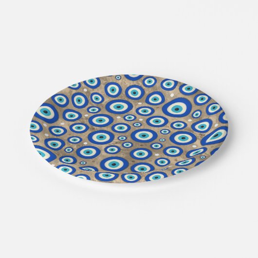 Pastellhintergrund des griechischen Blicksmusters Pappteller (Schrägansicht)