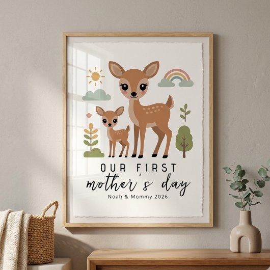 Pastellhirsch-Mutter-Kind-Erster Muttertag-Nursery Poster