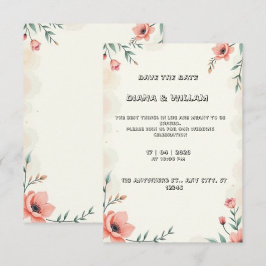 Pastellhochzeit Einladung (Vorne/Hinten)