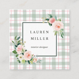 Pastellkariertes der Watercolor-Blüten-| Quadratische Visitenkarte