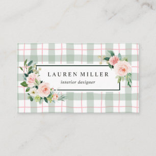 Pastellkariertes der Watercolor-Blüten-  Visitenkarte